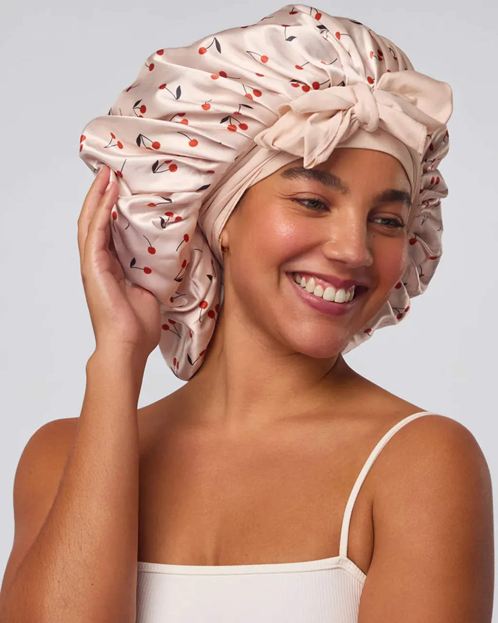 Kitsch Adjustable Oversized Satin Bonnet - Cherry Print Discount