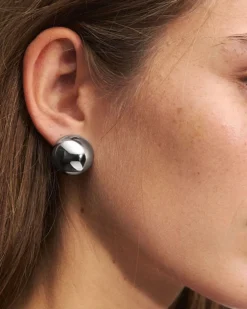 HoopLa Style Ball Stud Huggie Hoop Earrings - Silver Hot