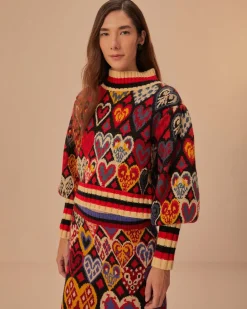 Farm Rio Black Hearts Ikat Knit Sweater Sale