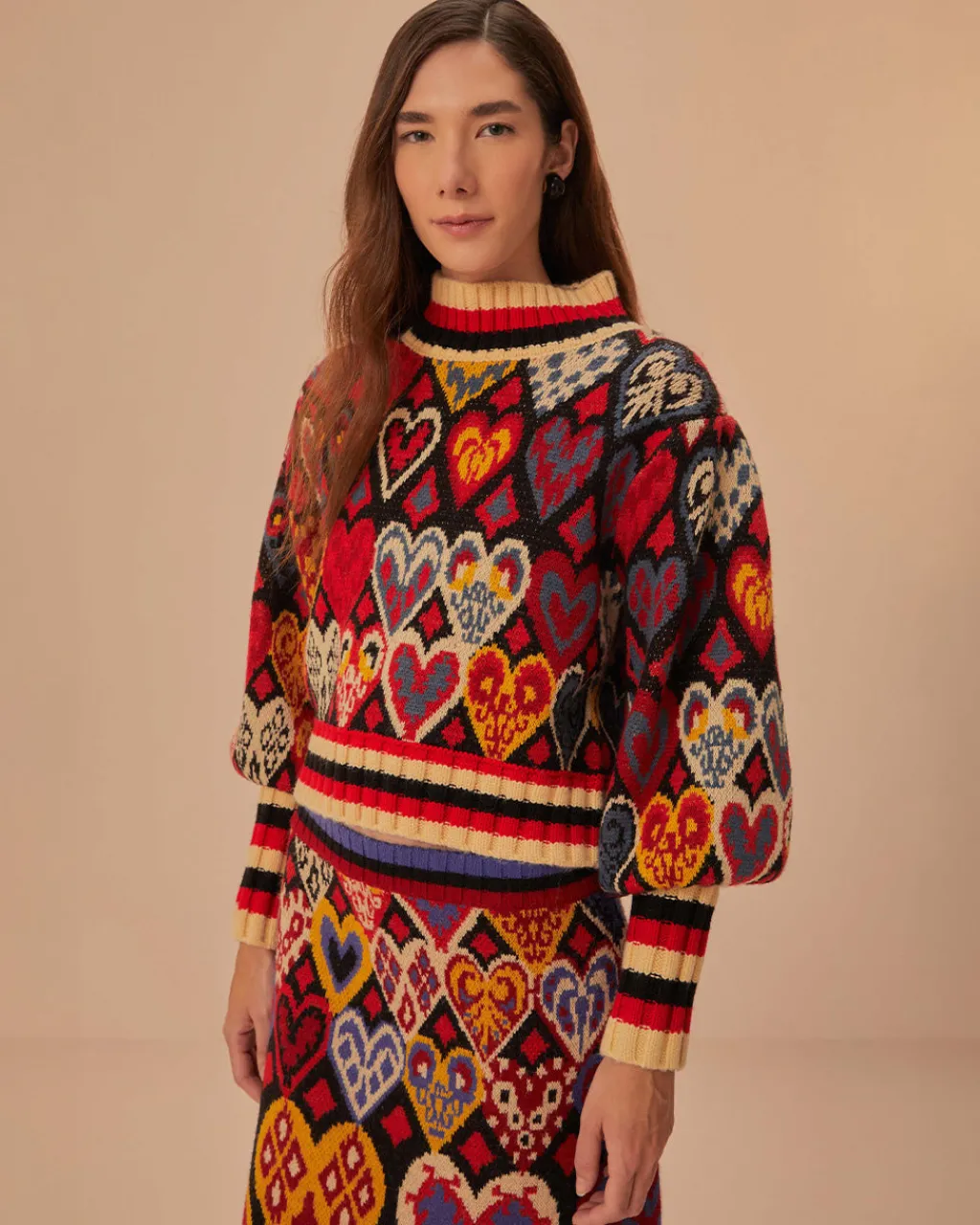 Farm Rio Black Hearts Ikat Knit Sweater Sale