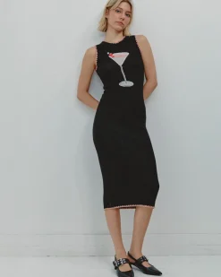 Another Girl Black Martini Embroidered Knit Midi Dress Online