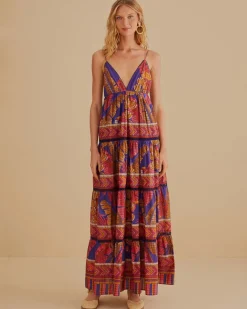 Farm Rio Blue Forest Mosaic Sleeveless Maxi Dress Outlet