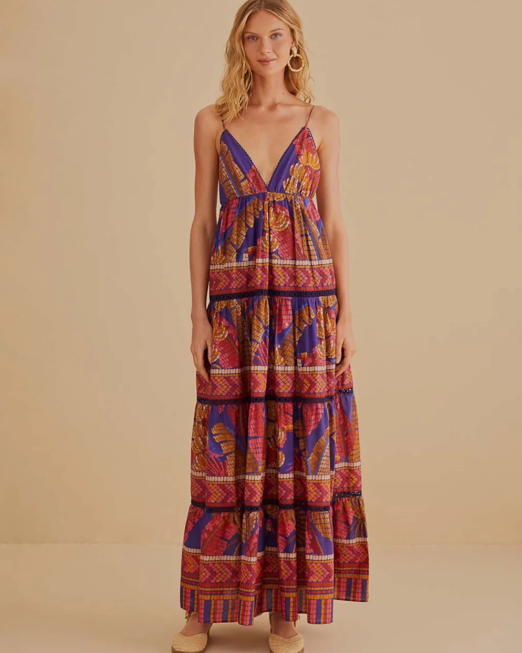 Farm Rio Blue Forest Mosaic Sleeveless Maxi Dress Outlet