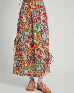 Native Youth Botanical Seersucker Cotton Midaxi Skirt New