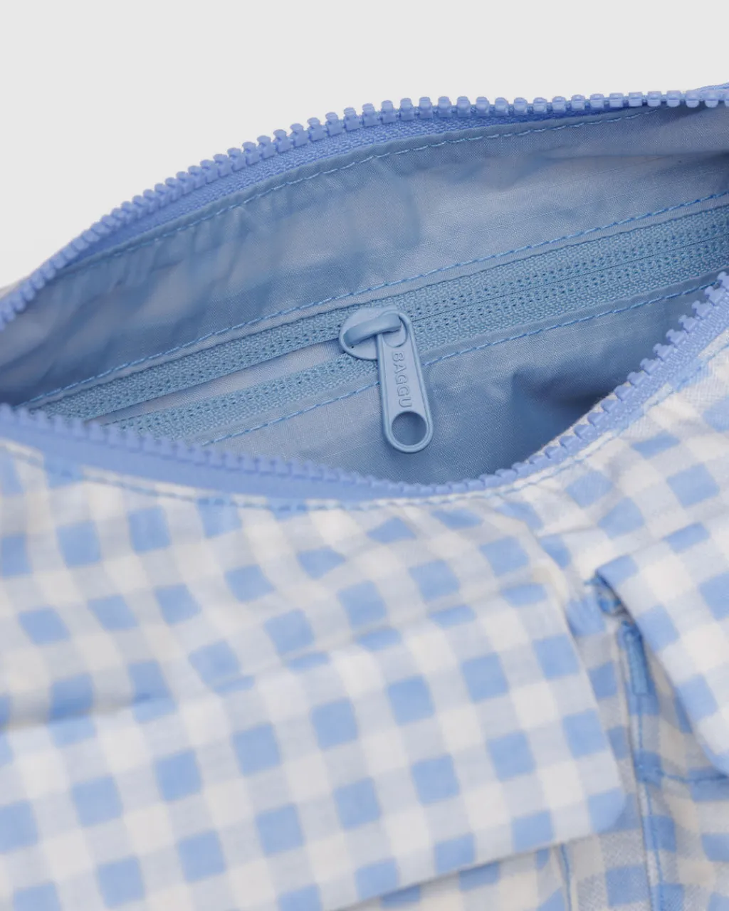 Baggu Cargo Shoulder Bag - Light Blue Gingham Clearance
