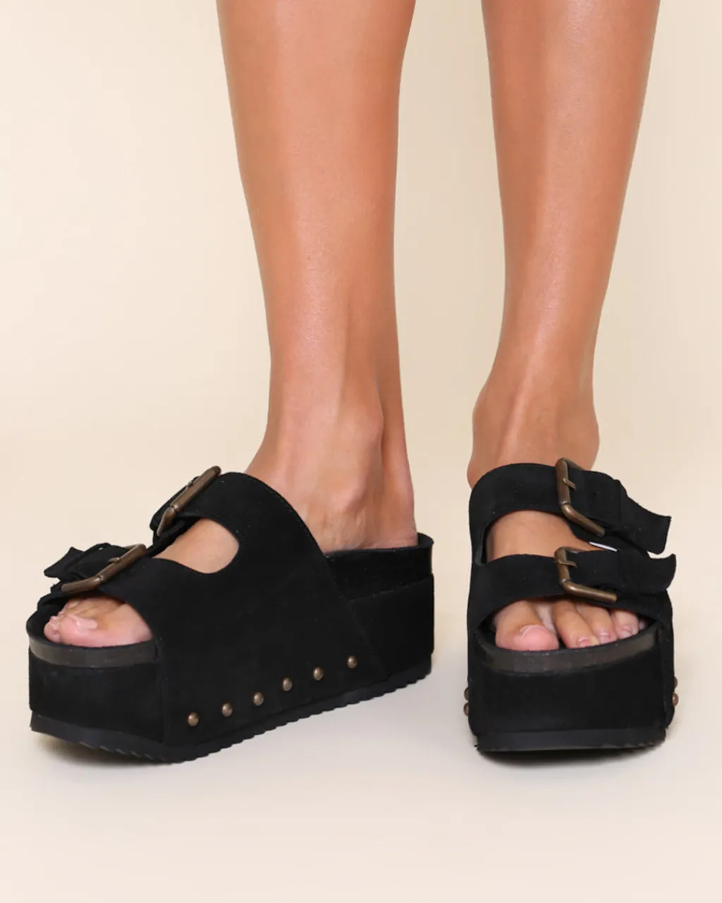Intentionally Blank Cooper-2 Suede Platform Slide - Black Black Suede