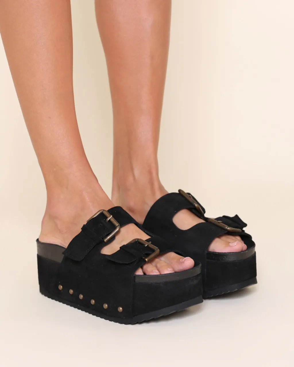 Intentionally Blank Cooper-2 Suede Platform Slide - Black Black Suede