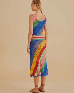 Farm Rio Diagonal Stripes Crochet Midi Skirt Best