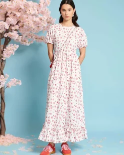Sister Jane Doodle Bloom Midi Dress - Ivory + Red Online