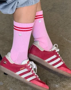 Le Bon Shoppe Embroidered Boyfriend Socks - Amour Pink + Heart Clearance