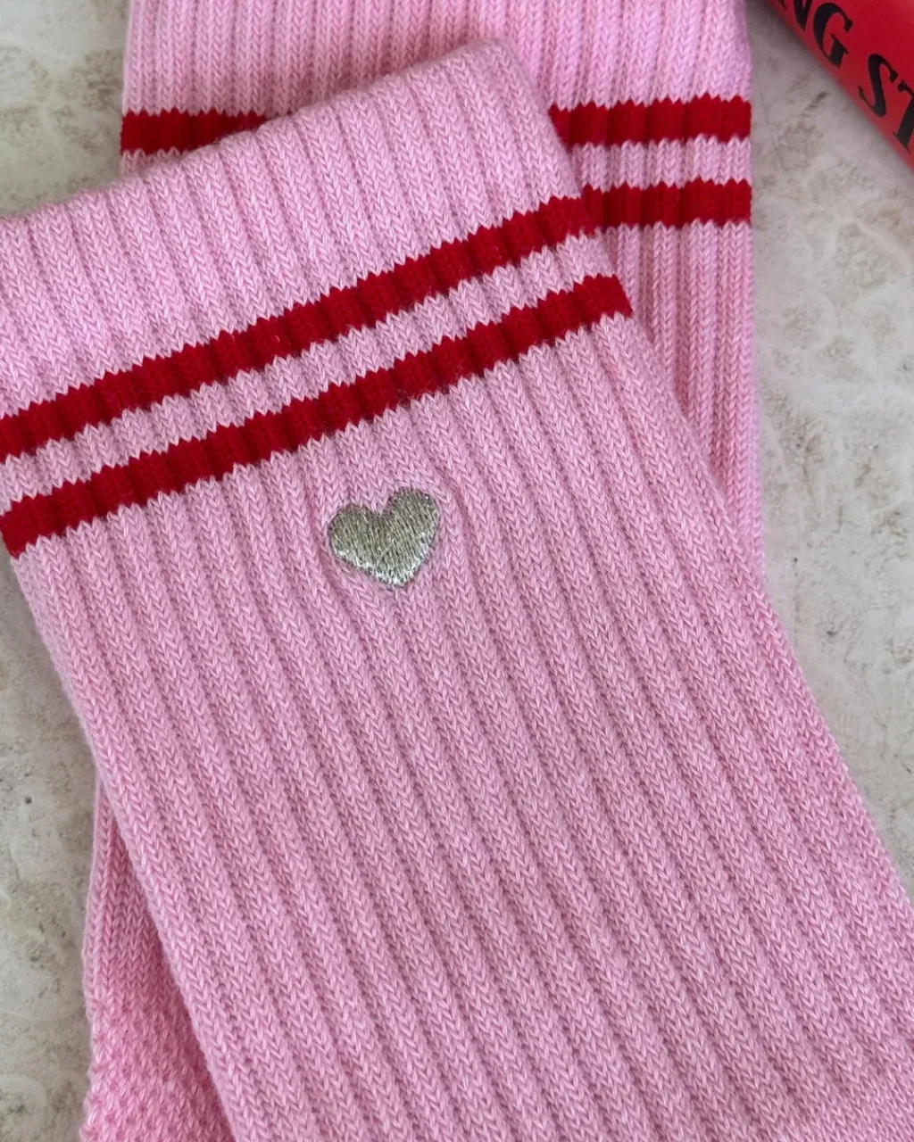 Le Bon Shoppe Embroidered Boyfriend Socks - Amour Pink + Heart Clearance