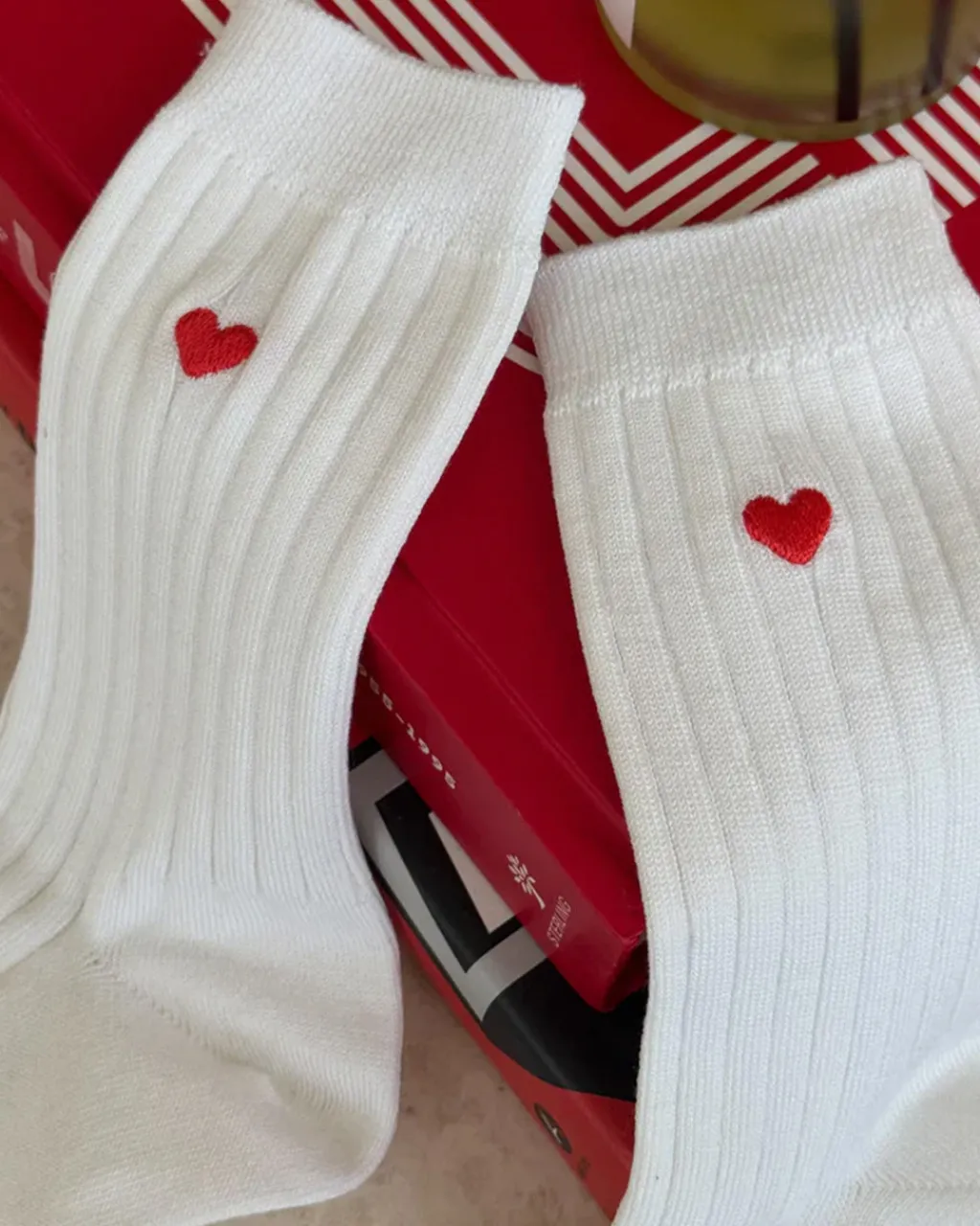 Le Bon Shoppe Embroidered Her Socks - Classic White + Heart Outlet