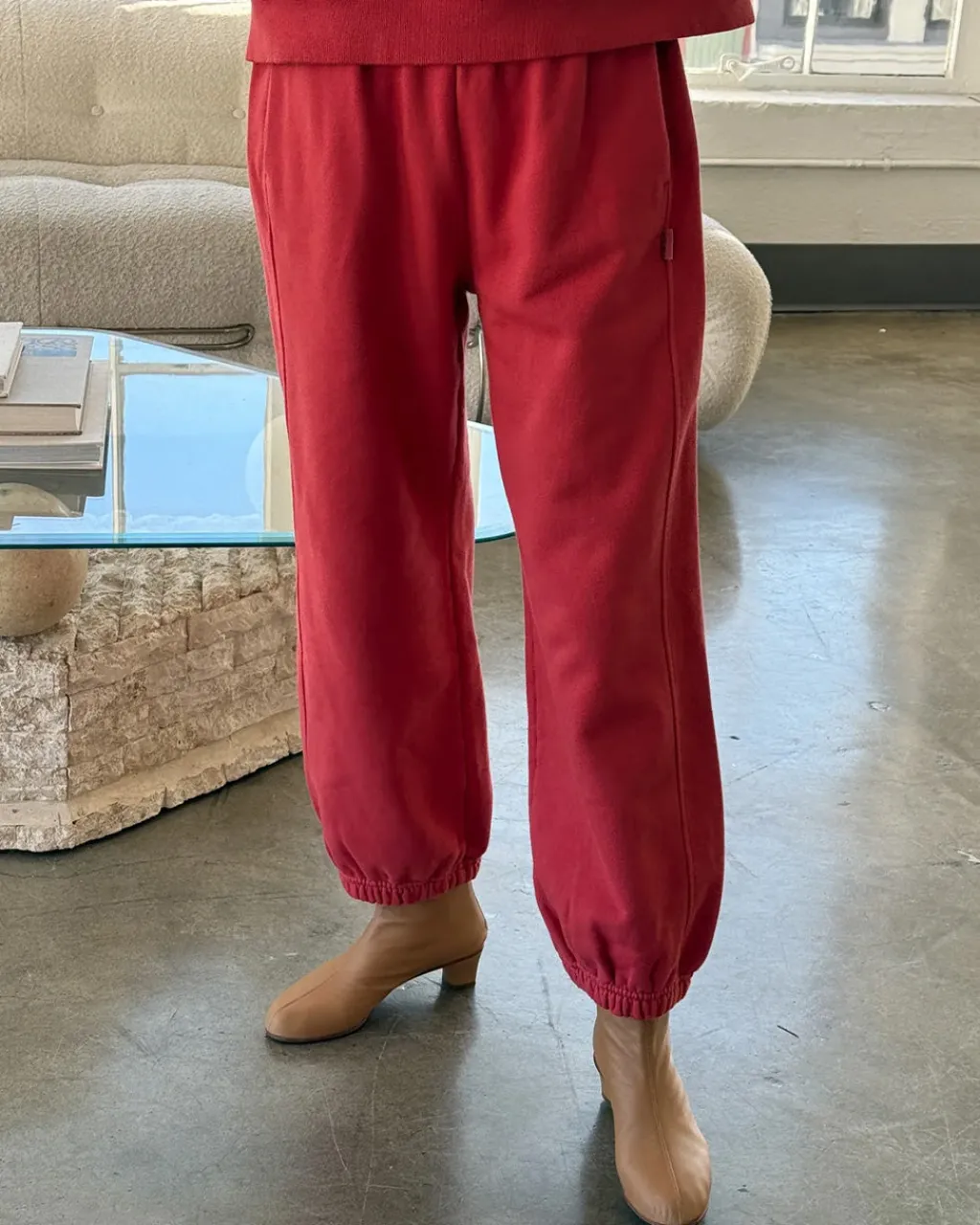 Le Bon Shoppe French Terry Balloon Pants - Coral Red Hot