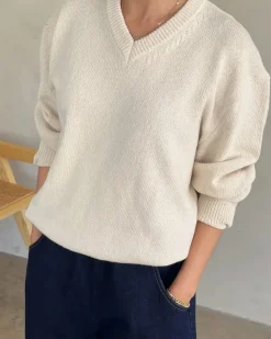 Le Bon Shoppe Gabby Cotton V-Neck Sweater - Naturel Outlet