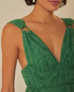 Farm Rio Green Monstera Corset Eyelet Maxi Dress Clearance