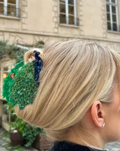 Solar Eclipse Hand-Painted Bird Claw Hair Clip Peacock New
