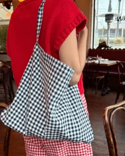 Le Bon Shoppe Happy Carry Bag - Navy Gingham Outlet
