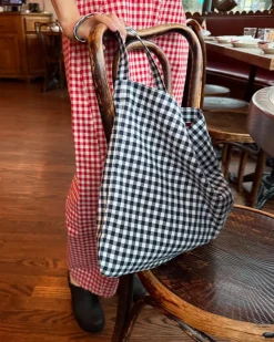 Le Bon Shoppe Happy Carry Bag - Navy Gingham Outlet