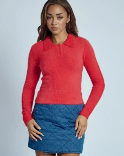 Native Youth Heidi Brushed Knit Long Sleeve Polo Top