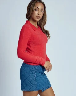 Native Youth Heidi Brushed Knit Long Sleeve Polo Top