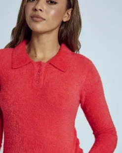 Native Youth Heidi Brushed Knit Long Sleeve Polo Top
