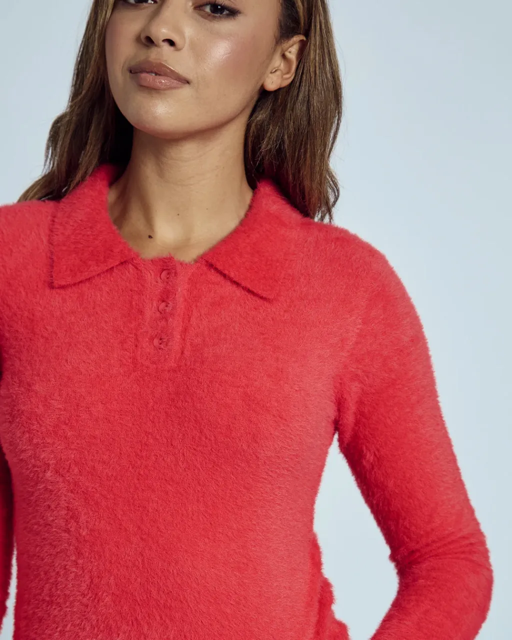 Native Youth Heidi Brushed Knit Long Sleeve Polo Top