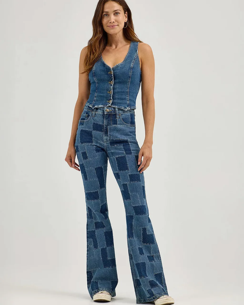Lee High Rise Patchwork Flare Jeans - Traveling Pant New