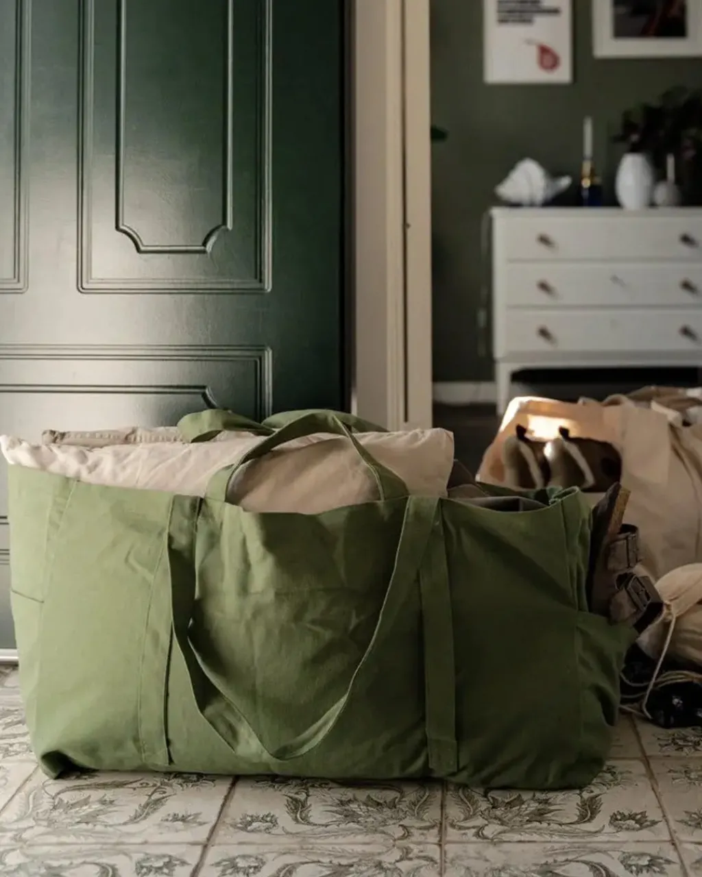 OMOM Large Cloth Crate Tote Bag - Green Sale