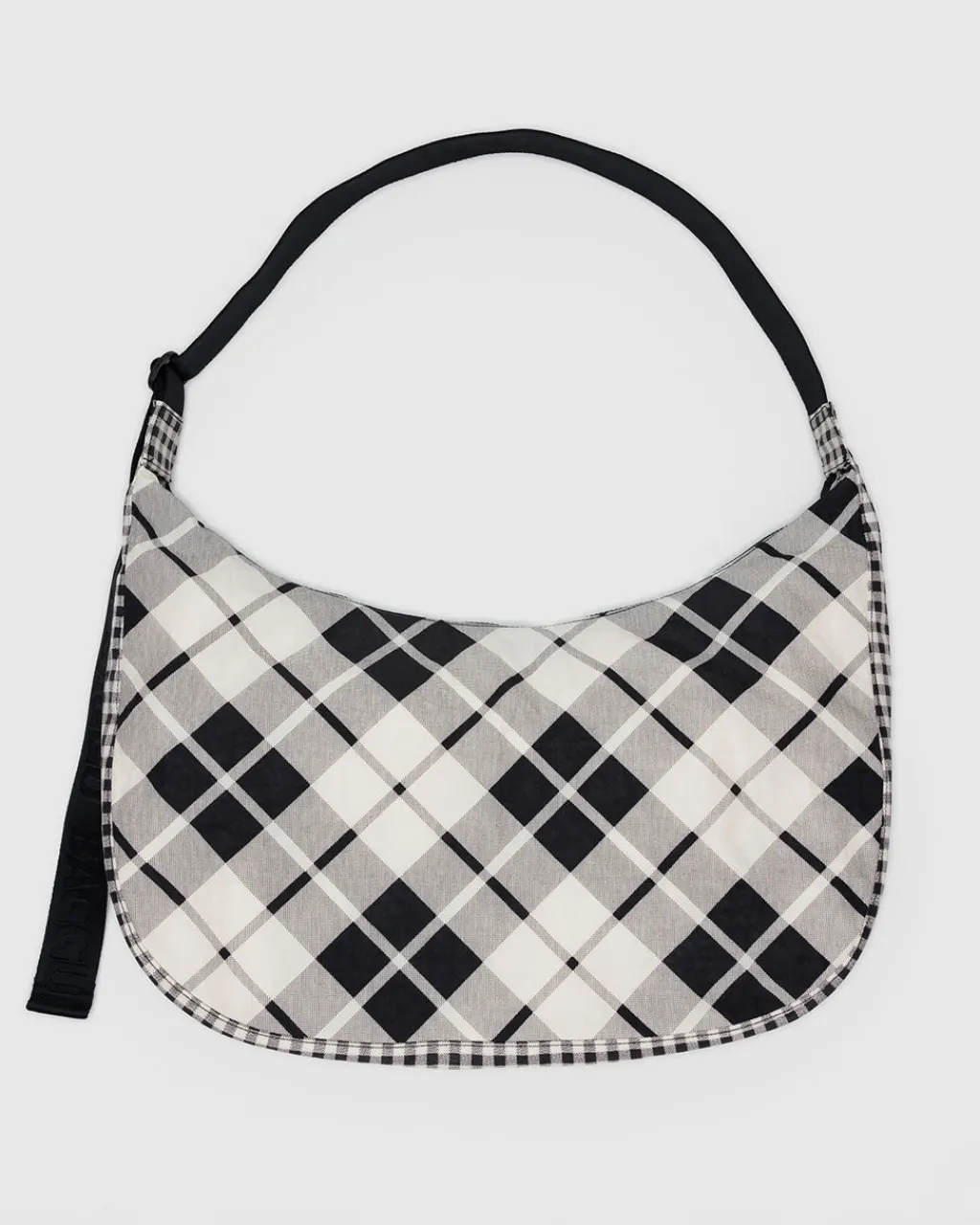 Baggu Large Nylon Crescent Bag w/ Key Leash - Mixed Plaid New
