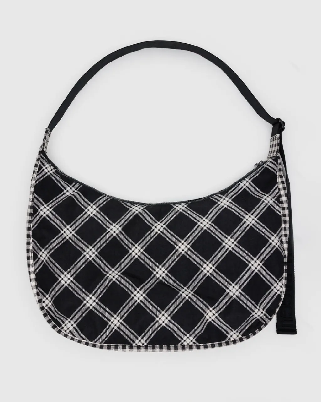 Baggu Large Nylon Crescent Bag w/ Key Leash - Mixed Plaid New