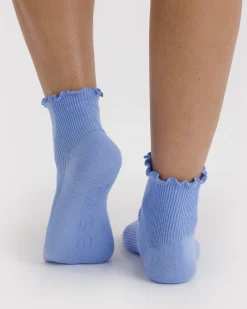Baggu Lettuce Edge Sock Set Of 2 - Light Blue & Red Hot