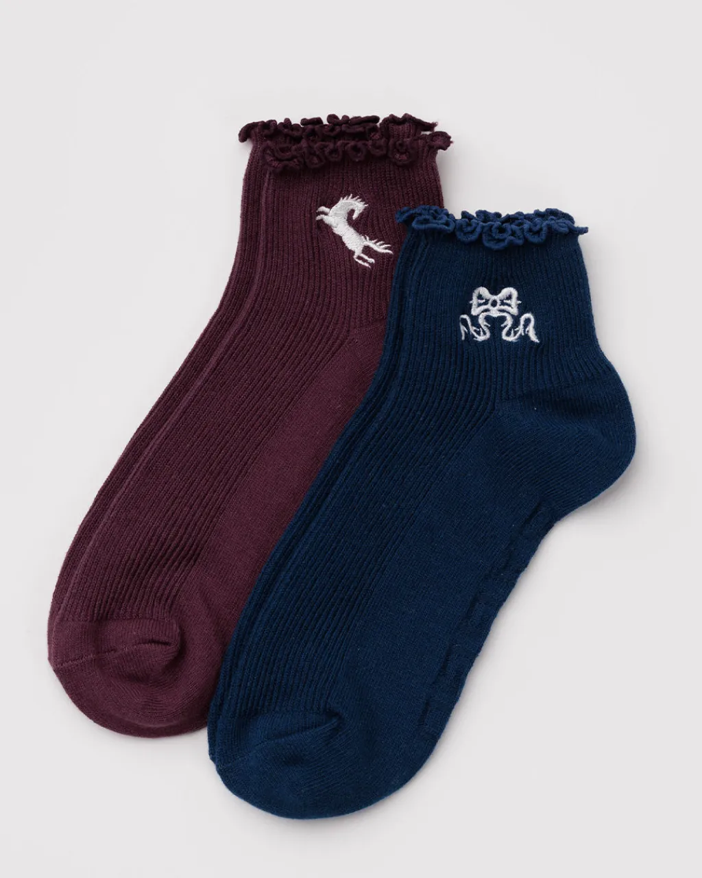 Baggu Lettuce Edge Sock Set Of 2 - Mahogany & Navy Icons Clearance