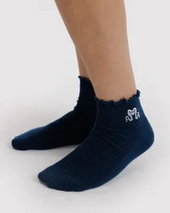 Baggu Lettuce Edge Sock Set Of 2 - Mahogany & Navy Icons Clearance