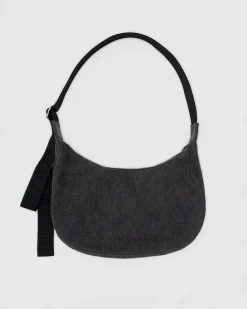 Baggu Medium Denim Crescent Bag w/ Key Leash - Washed Black Denim