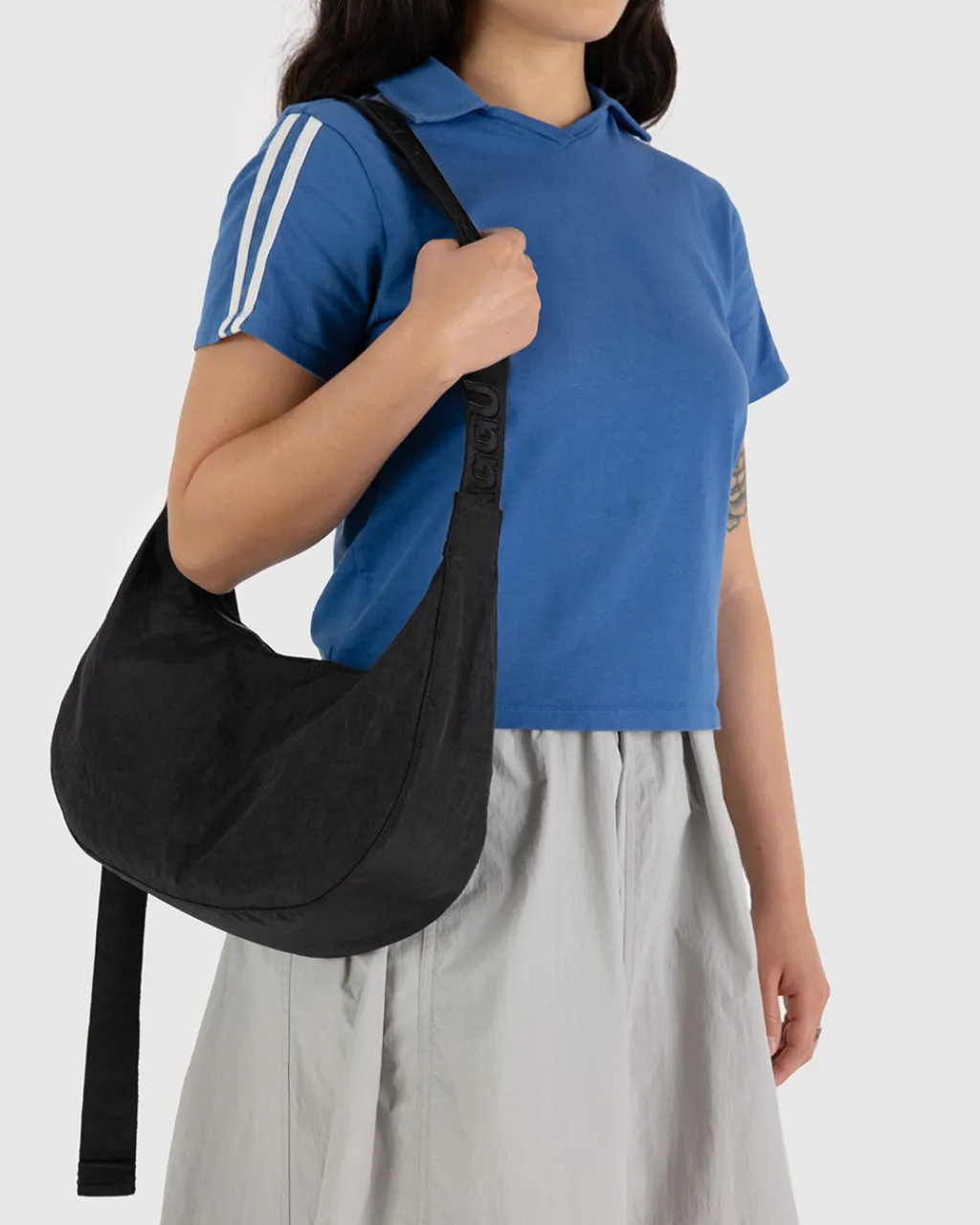 Baggu Medium Nylon Crescent Bag w/ Key Leash - Black New