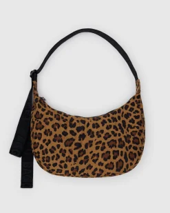 Baggu Medium Nylon Crescent Bag w/ Key Leash - Leopard Sale