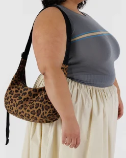 Baggu Medium Nylon Crescent Bag w/ Key Leash - Leopard Sale