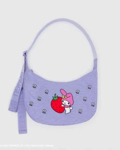 Baggu Medium Nylon Crescent Bag w/ Key Leash - Embroidered My Melody Strawberry Outlet