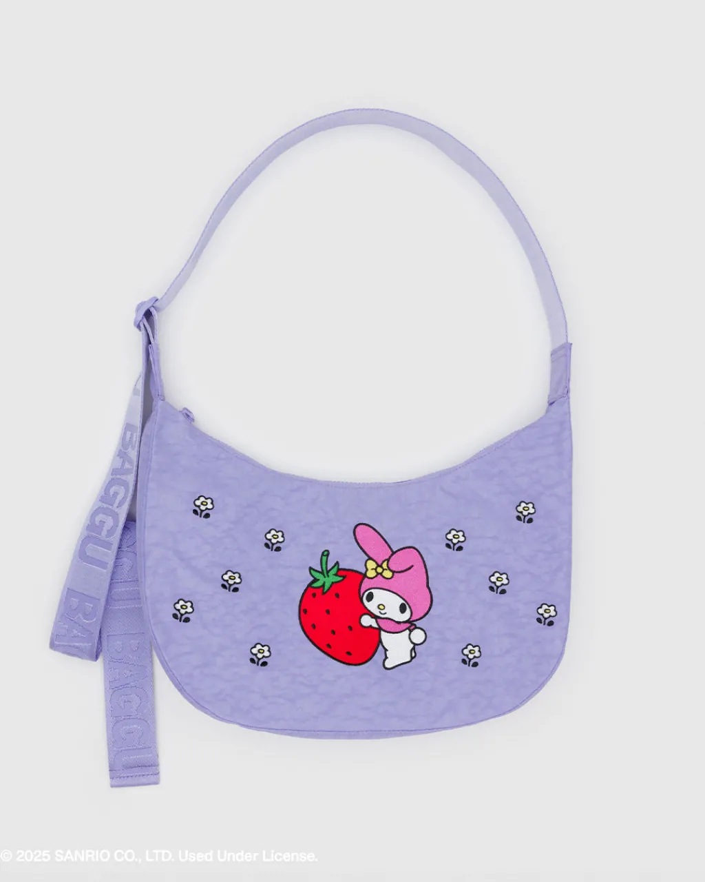 Baggu Medium Nylon Crescent Bag w/ Key Leash - Embroidered My Melody Strawberry Outlet