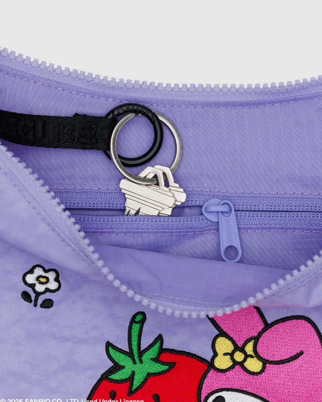 Baggu Medium Nylon Crescent Bag w/ Key Leash - Embroidered My Melody Strawberry Outlet