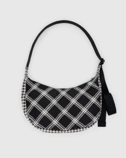 Baggu Medium Nylon Crescent Bag w/ Key Leash - Mixed Plaid Best