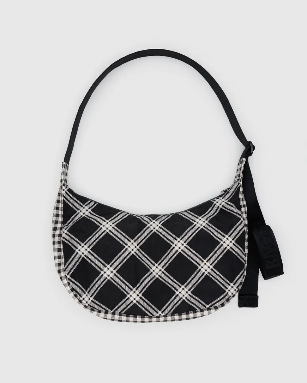 Baggu Medium Nylon Crescent Bag w/ Key Leash - Mixed Plaid Best