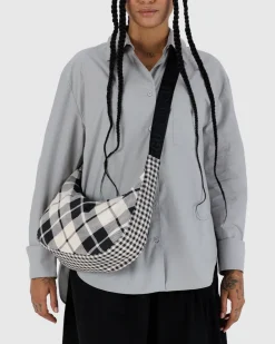 Baggu Medium Nylon Crescent Bag w/ Key Leash - Mixed Plaid Best