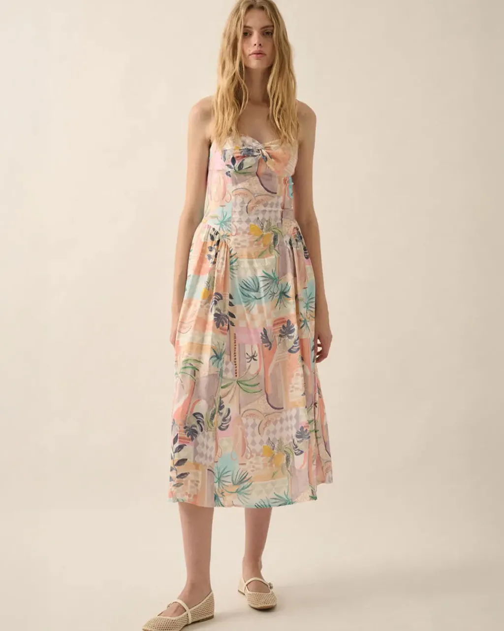 Promesa Meet Me in Miami Tropical Motif-Print Midi Dress Clearance