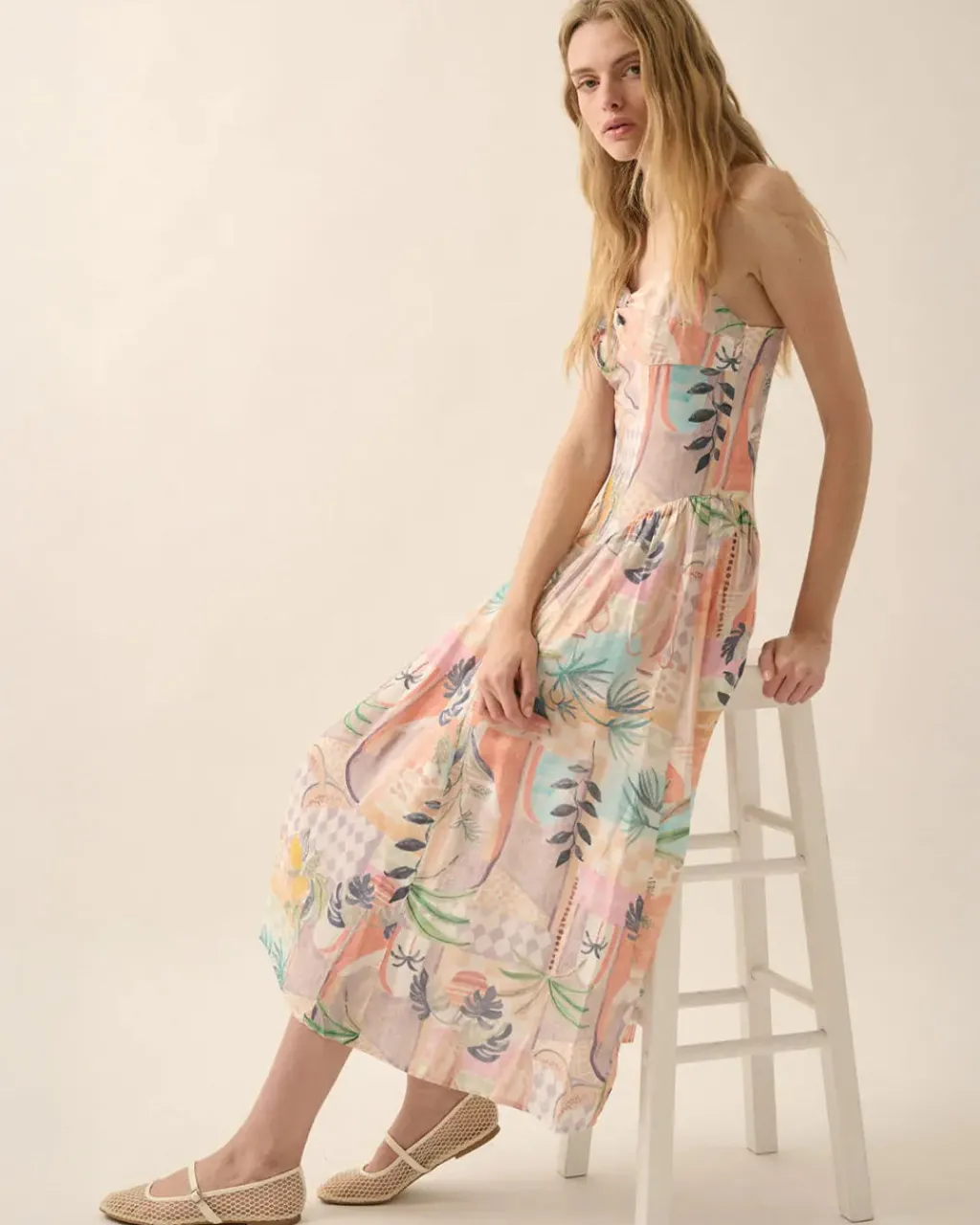 Promesa Meet Me in Miami Tropical Motif-Print Midi Dress Clearance