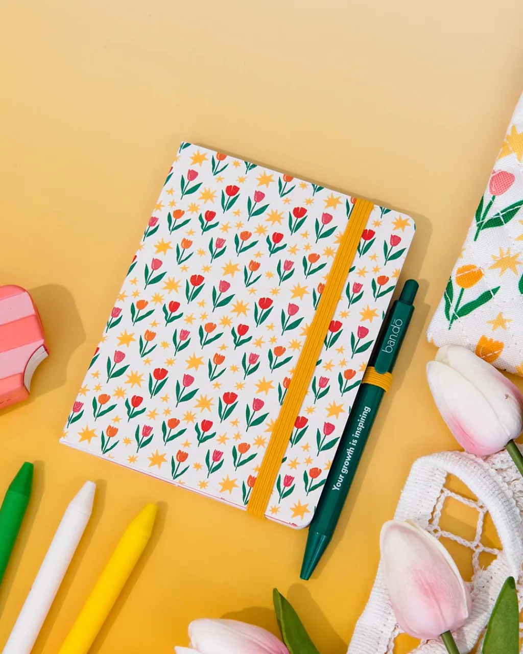 ban.do Mini Notebook with Pen - Tulips on Cream New