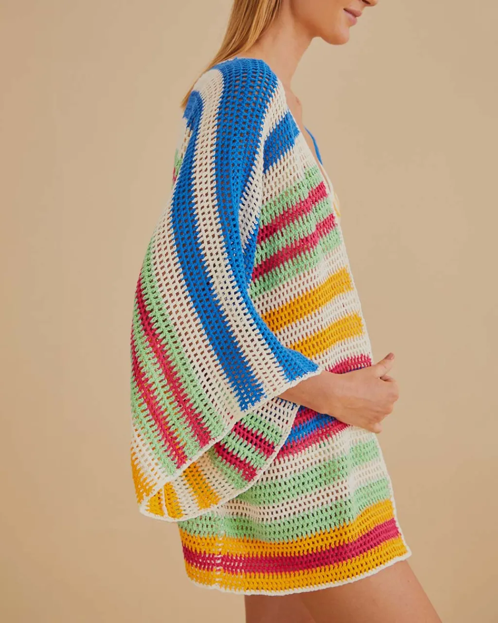 Farm Rio Mixed Stripes Crochet Kimono Clearance