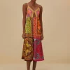 Farm Rio Multicolor Mixed Scarves Midi Dress Hot