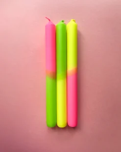 The Colour Emporium Dip Dye Dinner Candles - Set Of 3 Neon Sugar Hot