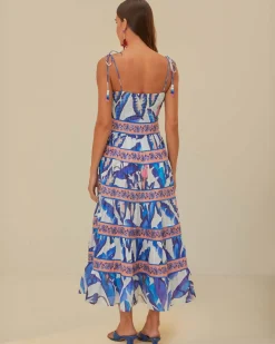 Farm Rio Off-White Blue Foliage Midi Dress Best